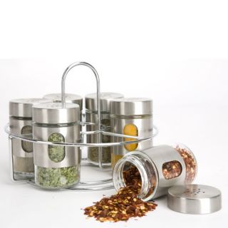 Set of 6 Round Spice Jars with Steel Rack      Homeware