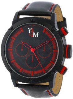 Yachtman Men's YM750 RD Round Black Red Patterned Dial Genuine Leather Band Watch Watches