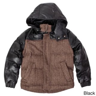 L&b Trading United Face Boys Lambskin Leather Hooded Herringbone Parka Black Size Extra Small
