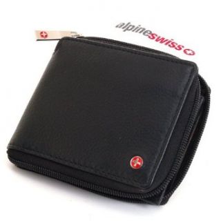 Secure Zippered Men's Wallet by Alpine Swiss. Two Bill pockets lined in Suede made of Genuine Cow Hide Leather with 12 Card Slots, ID Window at  Mens Clothing store
