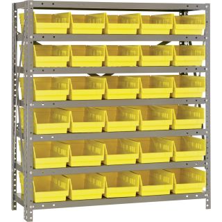 Quantum Storage Steel Shelving System with 30 Bins —  36in.W x 12in.D x 39in.H Rack Size  Single Side Bin Units