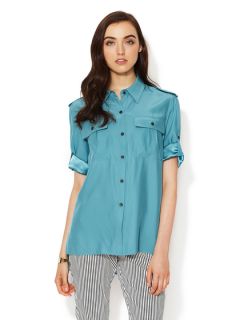 Theo Silk Blouse with Roll Tab Sleeves by Lafayette 148 New York