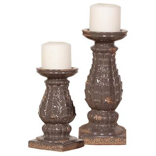 Grey Ceramic Rustic Candle Holders (set Of 2)