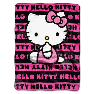 Northwest Company Hello Kitty Pink Royal Plush Raschel Throw Blanket Black Size Twin