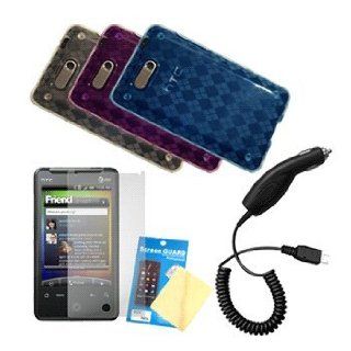 Three Diamond Flex Gel Cases / Skins / Covers (Clear, Purple, Blue), LCD Screen Guard / Protector & Car Charger for HTC A6366 Aria Cell Phones & Accessories
