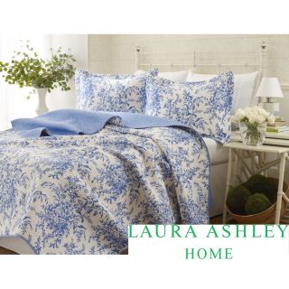 Laura Ashley Laura Ashley 3 piece Blue Roseland Floral Cotton Reversible Quilt Set Blue Size Full