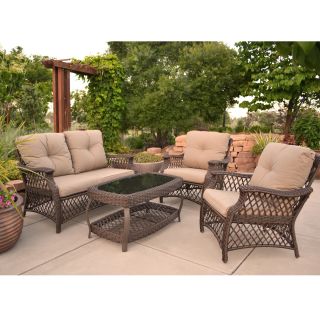 We Furniture 4 piece Mocha Woven Rattan Conversation Set With Cushions Brown Size 4 Piece Sets