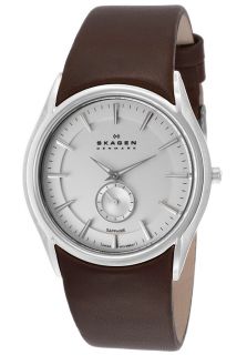 Skagen 808XLSLD  Watches,Mens Silver Dial Brown Genuine Leather, Casual Skagen Quartz Watches