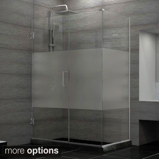 Dreamline Unidoor Plus 30.375   34.375 In. D X 60 In. W Frameless Hinged Shower Enclosure, Half Frosted Glass