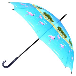 Leighton Flamingo Print Wooden handle Umbrella