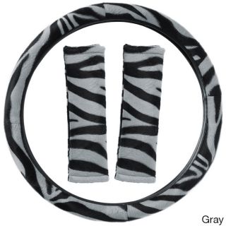 Oxgord Safari Zebra/ Tiger Plush Auto Steering Wheel Cover And Belt Pads Set