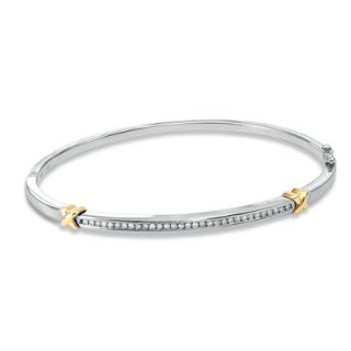 CT. T.W. Diamond X Bangle in Sterling Silver with 14K Gold Plate