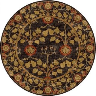 Handmade Arts And Craft Pattern Brown/ Yellow Wool Rug (8 X 8)