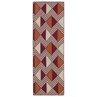 Flatweave Tribeca Red Diamonds Wool Rug (26 X 8)