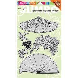 Stampendous Jumbo Cling Rubber Stamp 5 X9   Asian Umbrella