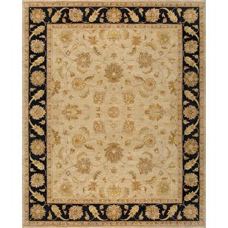 Hand Knotted Ziegler Beige Navy Vegetable Dyes Wool Rug (9 X 12)