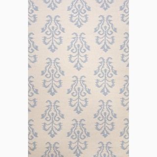 Hand made Tribal Pattern Ivory/ Blue Wool Rug (8x10)
