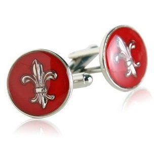 Fleur De Lis Cufflinks in Red with Gift Box Cuff Links Jewelry