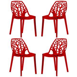 Modern Flora Transparent Red Plastic Dining Chair (set Of 4)