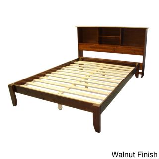 Epicfurnishings Scandinavia Queen size Solid Wood Tapered Leg Platform Bed With Bookcase Headboard Walnut Size Queen