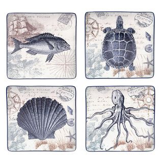 Coastal Postcards 10.5 inch Assorted Dinner Plates (set Of 4)