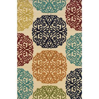 Indoor/ Outdoor Abstract pattern Ivory/ Multi Polypropylene Area Rug (710 X 1010)