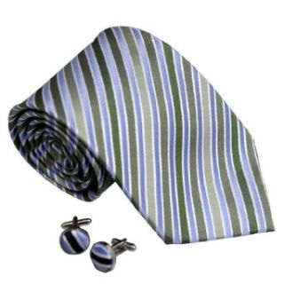 8079 Blue Striped For Great Mens Gifts Silk Tie Cufflinks Set By Y&G at  Mens Clothing store Neckties