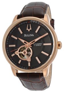 Bulova 97A109  Watches,Mens Black Textured Dial Brown Genuine Leather, Casual Bulova Automatic Watches