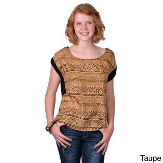 Journee Collection Journee Collection Womens Short Sleeve Aztec Print Top Tan Size S (4  6)