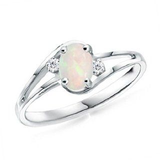 AAA Quality 0.32 ct Split Shank Oval Cabochon Opal Ring with Diamonds Angara Jewelry