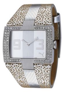 Puma PU101302003  Watches,Womens Flash White Crystals Silver Textured Leatherette, Casual Puma Quartz Watches