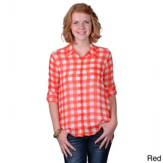Journee Collection Journee Collection Juniors Lightweight Plaid Button up Top Red Size S (4  6)