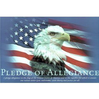 Large 35x23 Endangered Animal Bald Eagle Pledge of Allegience Poster Poster Print, 36x24   American Flag Poster