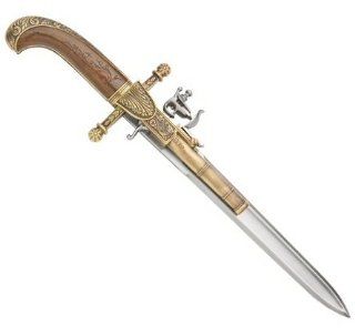 1800s Flintlock Pistol / Dagger Combination   Metal Replica Pirate Gun with Knife Blade  Martial Arts Knives  Sports & Outdoors