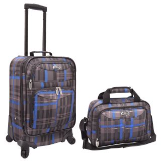 U.s. Traveler Grey/ Blue Plaid 2 piece Expandable Carry On Spinner Luggage Set