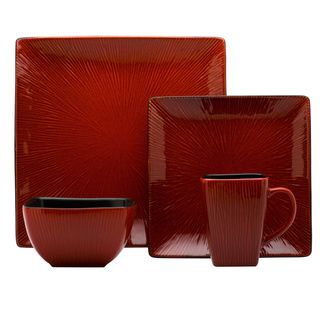 Red Vanilla Square Crimson Red 16 piece Dinner Set