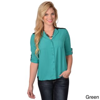 Journee Collection Womens Loose Fit Button up Chiffon Top