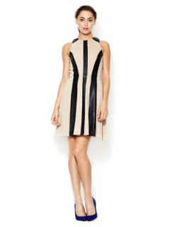 Faux Leather Panel Flared Dress by Elorie