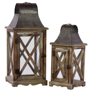 Wood/ Metal Intricate Lanterns (set Of 2)