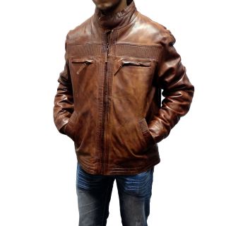 Tibor Design Tibor Design Mens Brown Leather Motorcycle Jacket Brown Size S