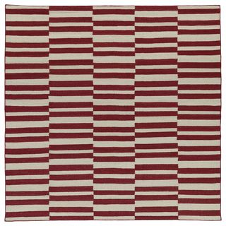 Flatweave Tribeca Red Stripes Wool Rug (8 Square)