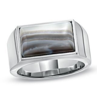 Mens Rectangular Grey Onyx Ring in Stainless Steel   Zales