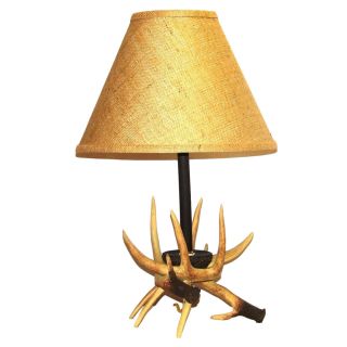 Faux Antler Table Lamp With Brown Burlap Shade