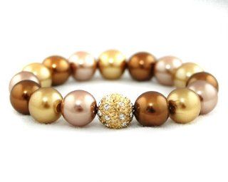 Formal Bronze, Gold and Taupe Faux Pearl Stretch Bracelet   Bridesmaid Jewelry (Brown) Jewelry
