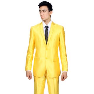 Ferrecci Mens Slim Fit Shiny Yellow Sharkskin Suit