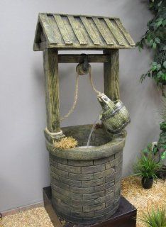 59" Wishing Well Fountain with Underwater LED  Free Standing Garden Fountains  Patio, Lawn & Garden