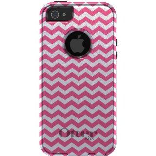 CUSTOM OtterBox Commuter Series Case for iPhone 5 5S   Chevron Stripes Zig Zag (White & Pink) Cell Phones & Accessories