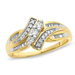 CT. T.W. Diamond Three Stone Swirl Bypass Ring in 10K Gold   Zales
