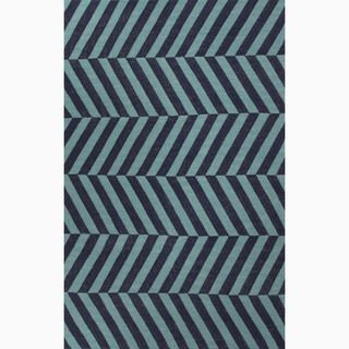 Hand made Stripe Pattern Blue Wool Rug (2x3)