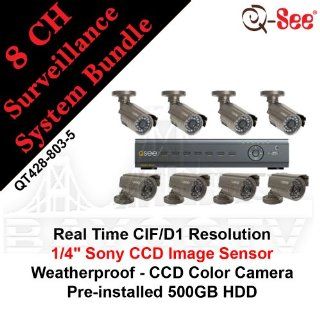 Q SEE QT428 803 5 8 Channel H.264 Network DVR with Real Time CIF Recording, D1 Recording, and mobile phone surveillance with 500GB HD and 8 Color CCD Cameras  Complete Surveillance Systems  Camera & Photo